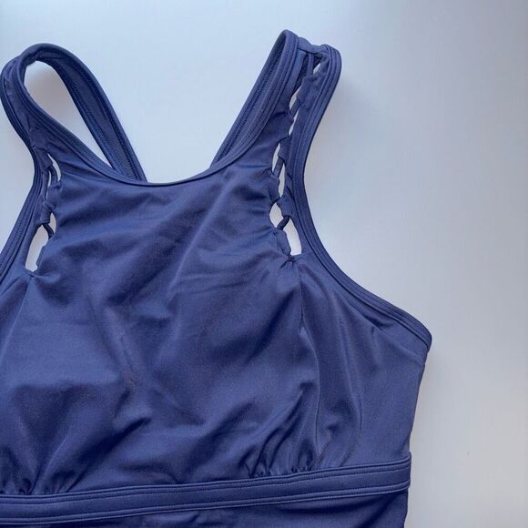 Athleta High Neck Bra Cup Loop Tankini Top blue 34D / DD - Picture 9 of 11